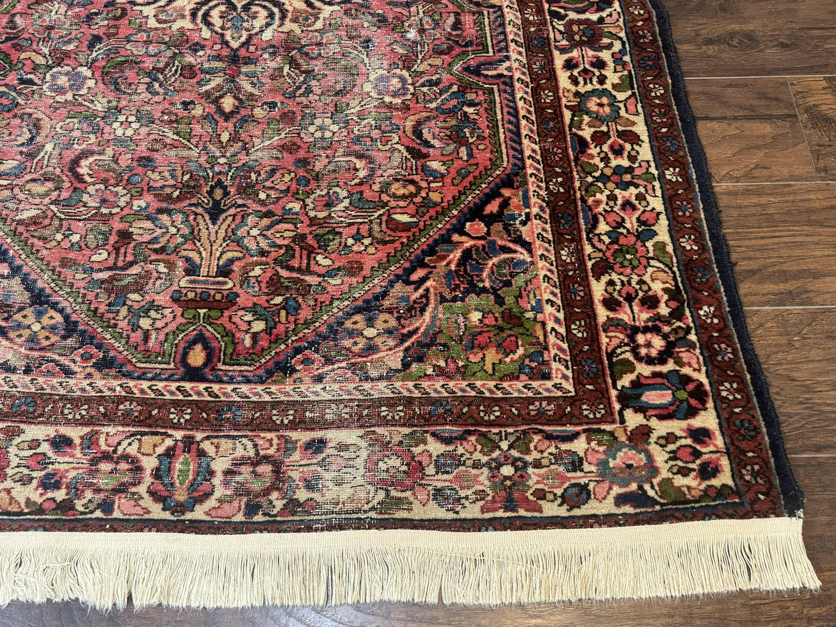 Antique Persian Malayer Rug 4'7" x 6'6" – 1920s Tribal Red Wool Carpet