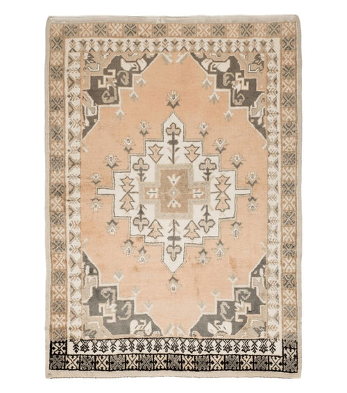 Antique Moroccan Rug 5x7 Tribal Carpet, Hand-Knotted Soft Wool Pile, 5 x 7 Area Rug, Berber Rug, Geometric Open Field Medallion, Pink Ivory