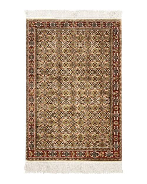 Turkish Kayseri Silk Rug 4x6, Hand Knotted Handmade Vintage Allover Pattern, Fine Silk Oriental Carpet 4 x 6 ft, Traditional Rug, Cream