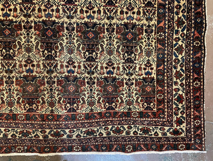Antique Persian Afshar Rug 5x7, Wool Hand Knotted Oriental Carpet 5 x 7 ft, Repeated Motif Allover, Cream and Maroon, Tribal Rug, Medium Sized Rug,  Zil-i-Sultan Design - Nuvé