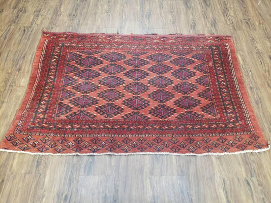 Antique Turkoman Rug 3'4" x 5', Collecticble Yamud Oriental Rug, Seat Pillow Cushion Cover, Tribal Mat, Wool Red Hand-Knotted Mafresh Carpet - Nuvé