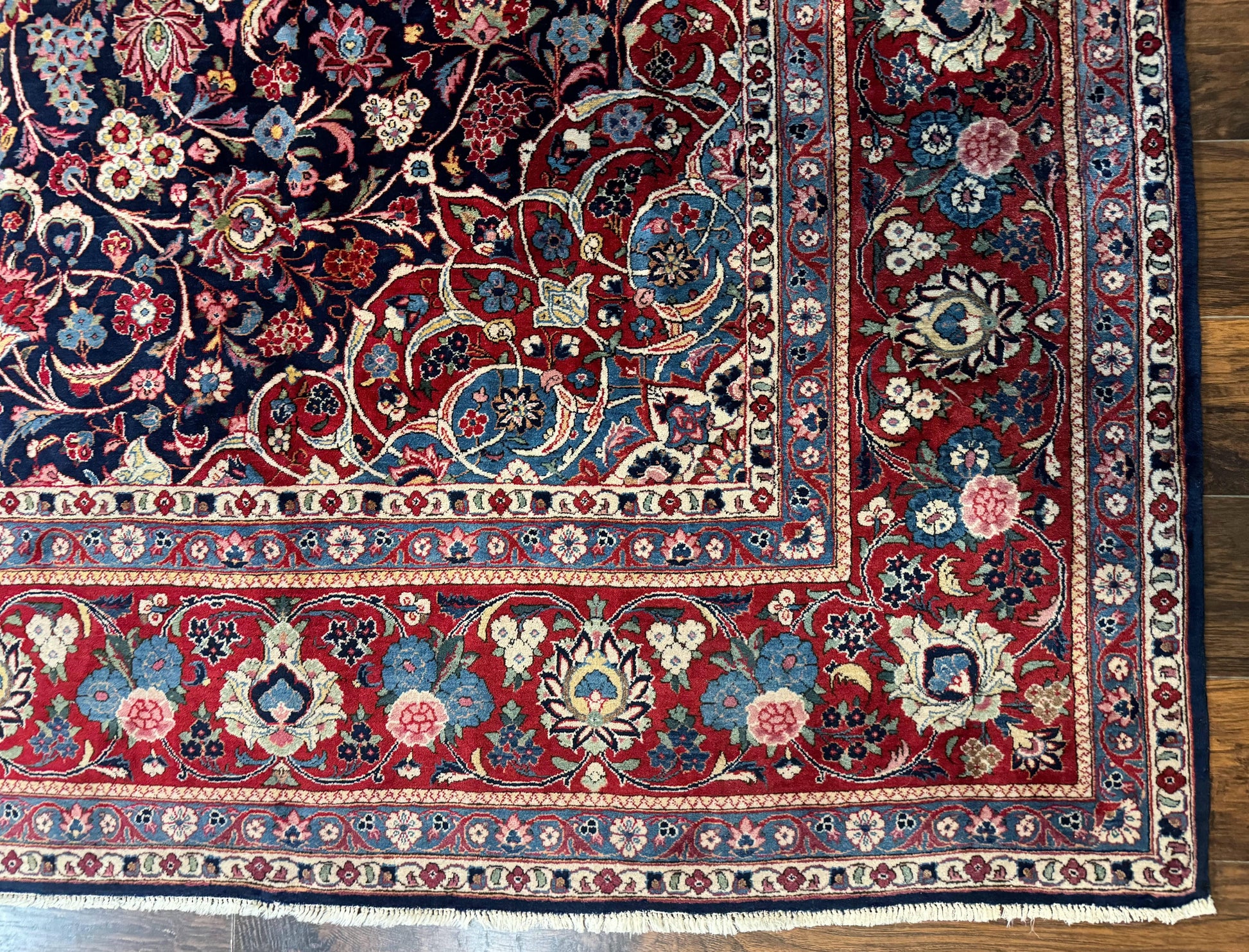 Navy Blue Persian Rug 9x12, Antique Persian Carpet, Kork Wool, 200 KPSI, Persian Kashan Rug - Nuvé