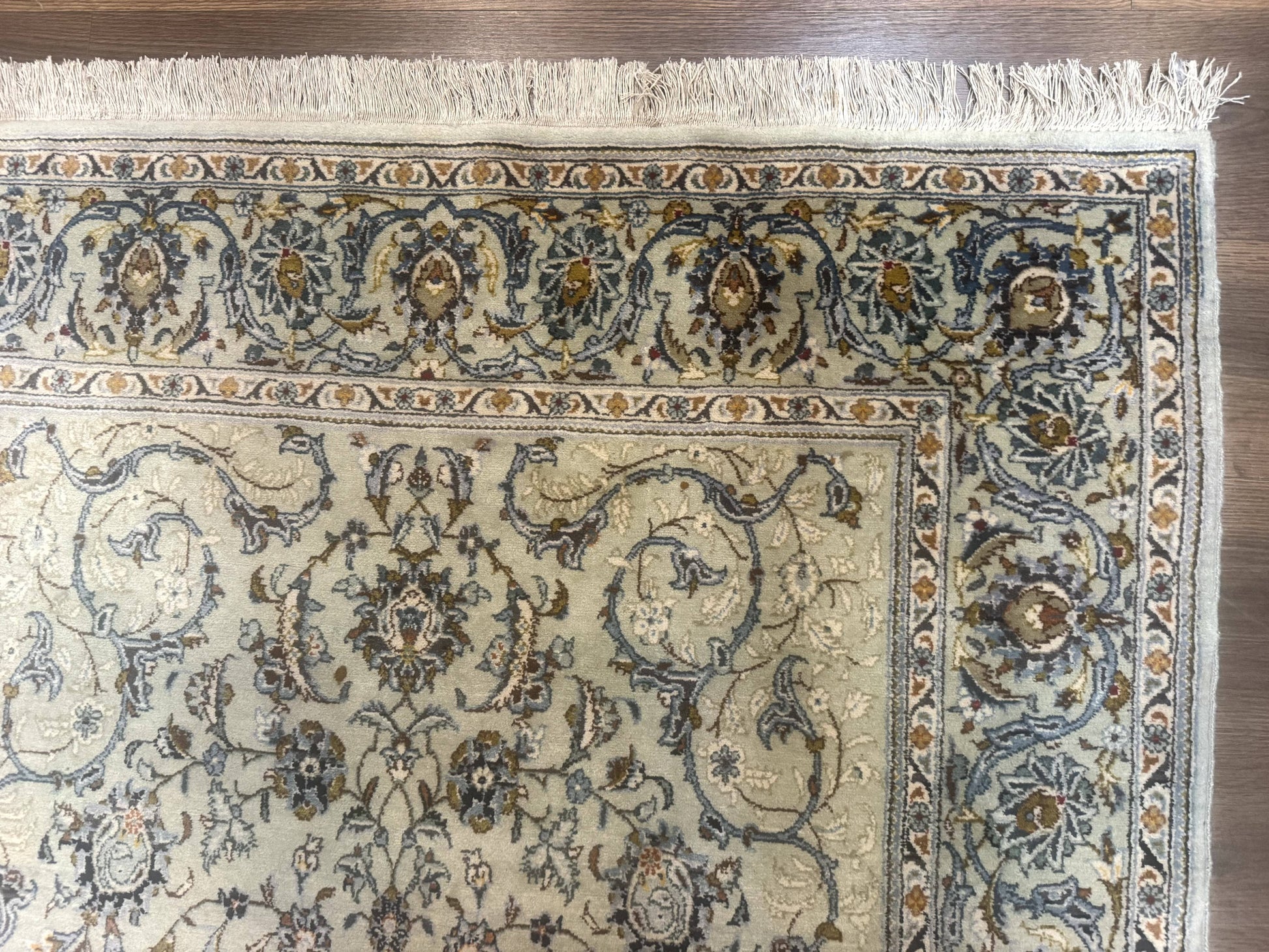 Persian Kashan Rug, Unique Colors, 225 KPSI, Light Green and Light Blue - Nuvé