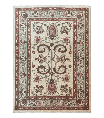 Indo Mahal Rug 4 x 5.6, Indian Handmade Wool Area Rug