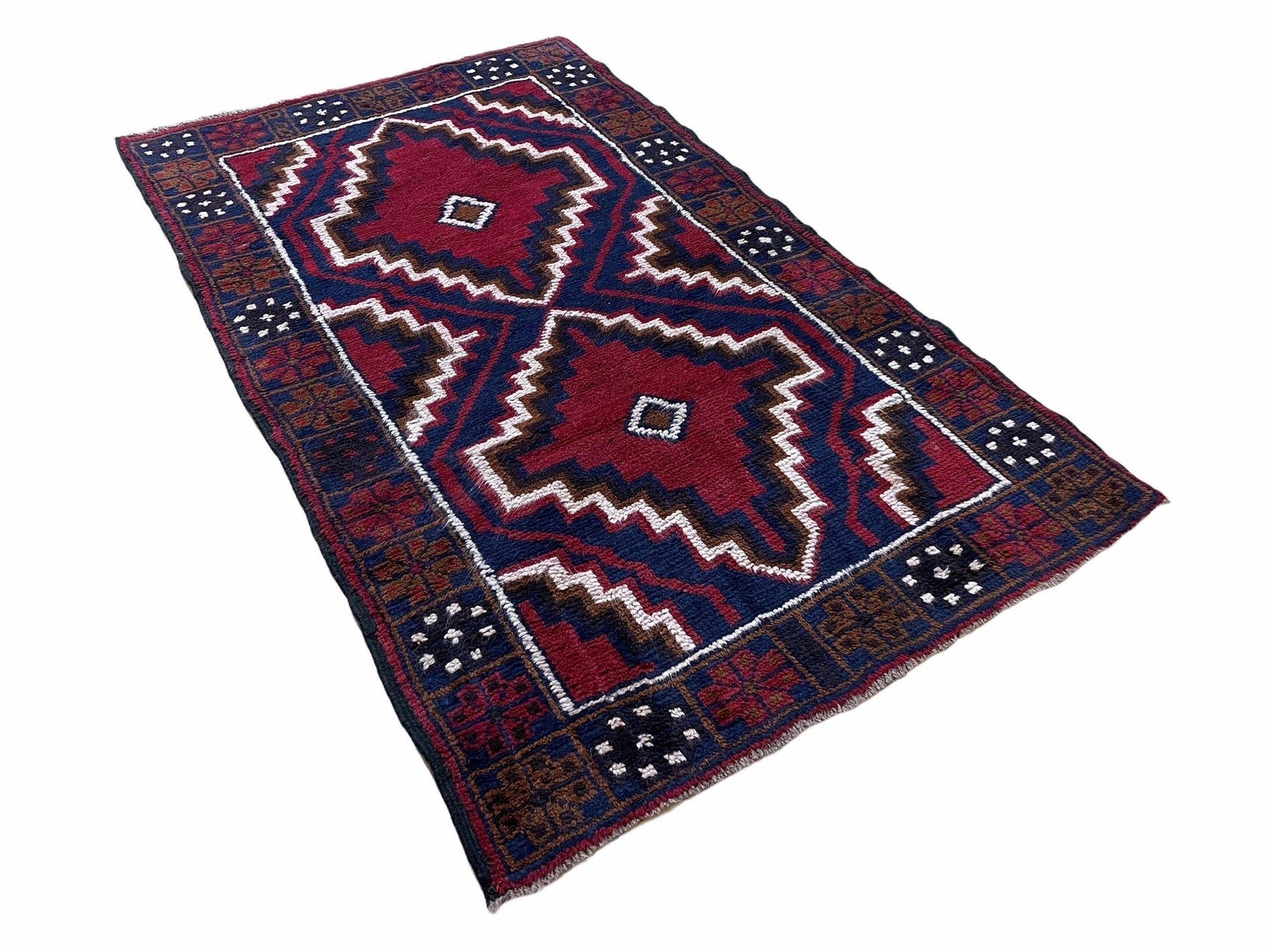 3 X 5 Vintage Handmade Tribal Wool Rug Balouchi Rug Afghan Rug Red Beige Nice - Nuvé