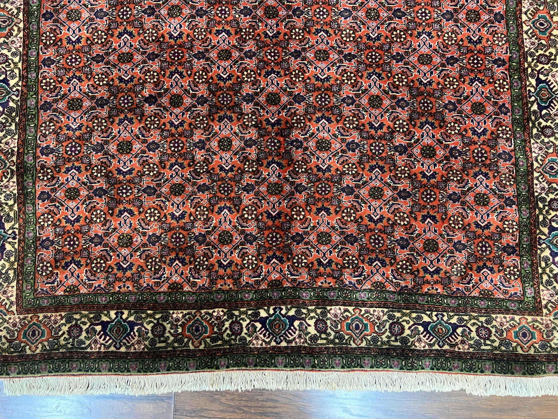 Antique Persian Bijar Rug 5x7, Allover Pattern, Hand Knotted Vintage Wool Tribal Oriental Carpet, Bidjar Rug, Red and Cream 5 x 7 ft, Handmade Rug - Nuvé