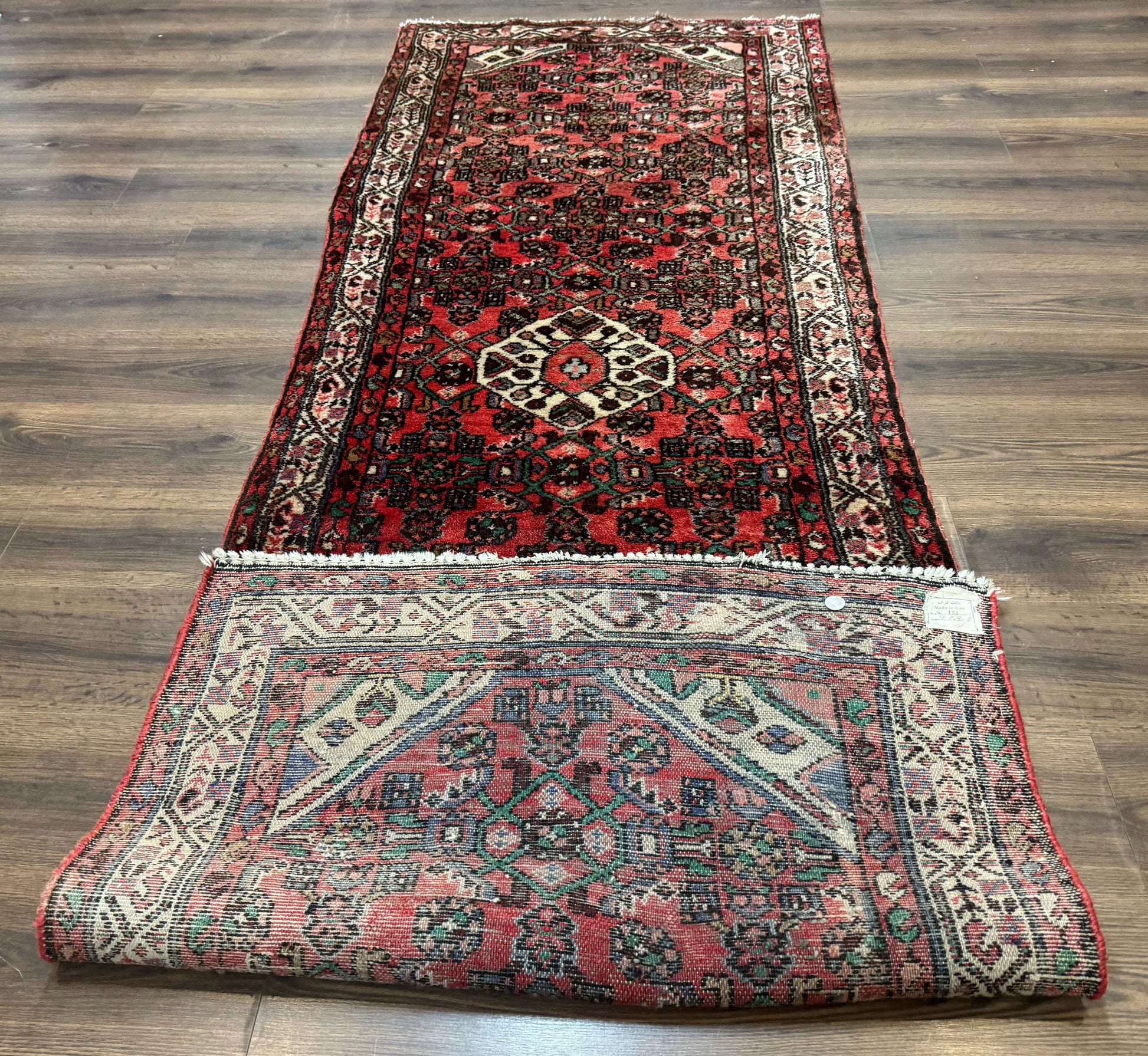 Persian Runner Rug 3x10, Wool Hand Knotted Hallway Rug 3 x 10 ft, Red and Ivory, Hamadan Angelas Runner - Nuvé