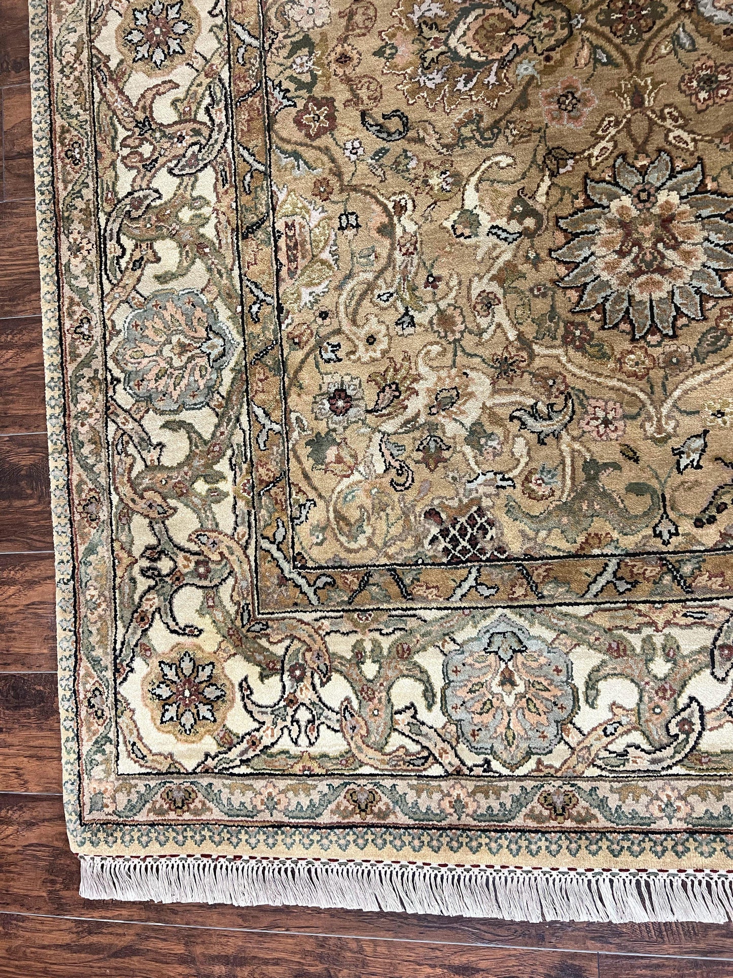 Indo Mahal Rug 8x10, Indian Jaipur Rug 8 x 10 ft, Wool Indo Persian Carpet, Handmade Traditional Floral Area Rug, Olive Green, Vintage Rug - Nuvé