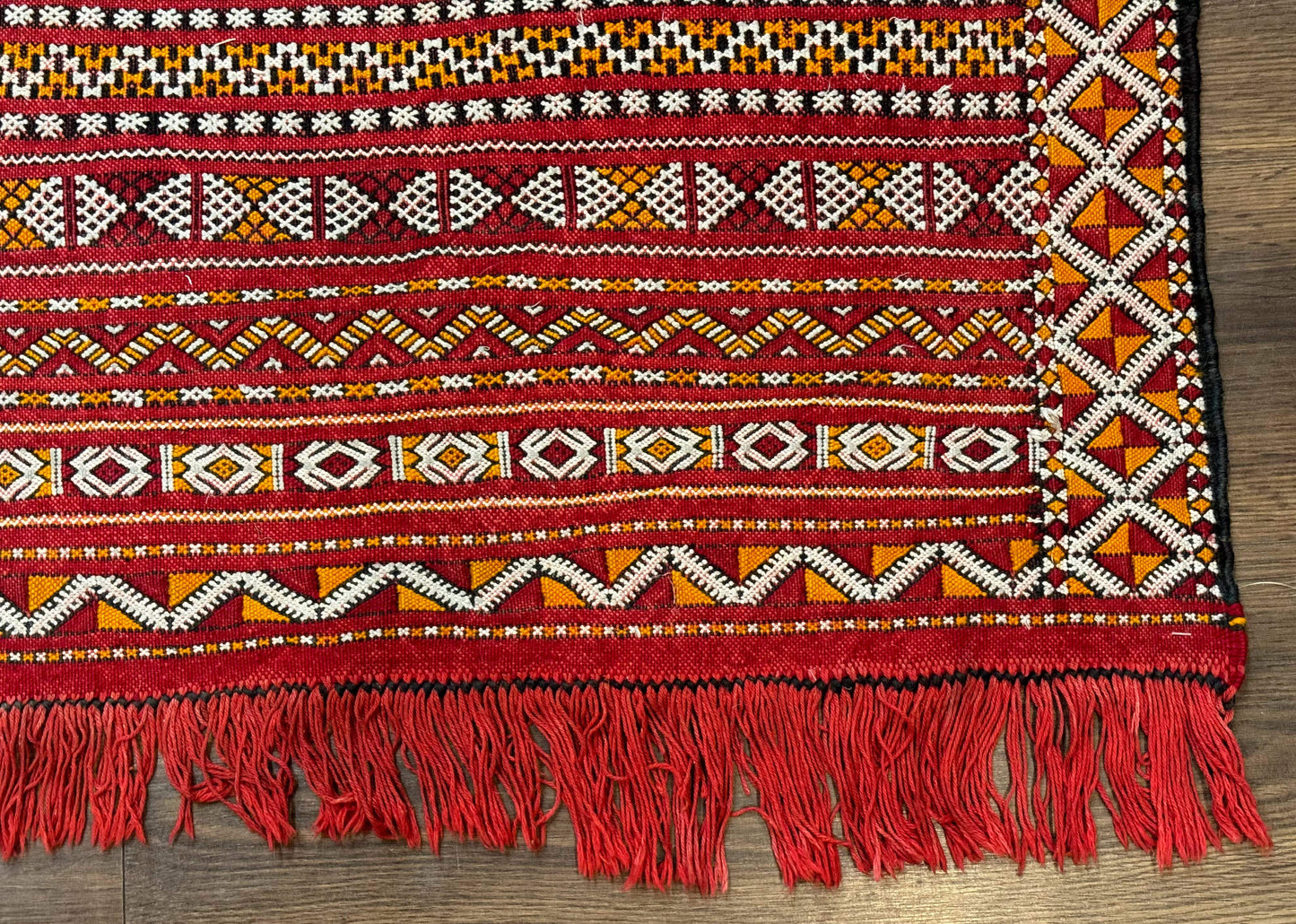 Moroccan Kilim Rug 4x8, Flatweave, Bohemian, Red Ivory Orange - Nuvé