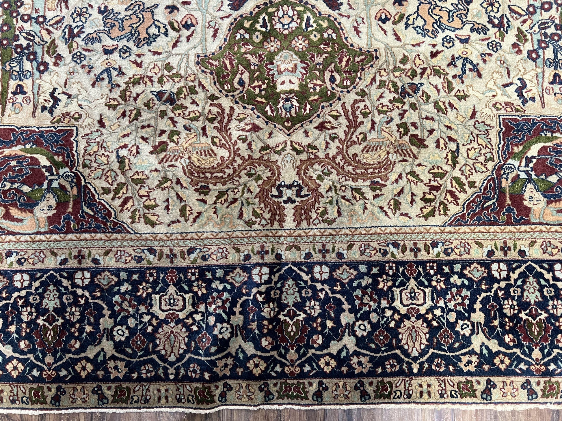 Rare Antique Indian Agra Rug, Early 20th Century Indian Carpet, Animal and Angel Motifs, Hunting Scene, Collectible Oriental Carpet, Wow - Nuvé