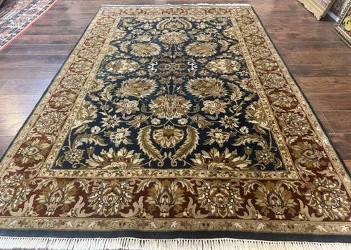 Indian Agra Rug 6x9, Floral, Traditional Rug, Dark Green Maroon Tan - Nuvé