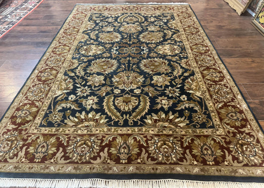 Indian Agra Rug 6x9, Floral, Traditional Rug, Dark Green Maroon Tan - Nuvé