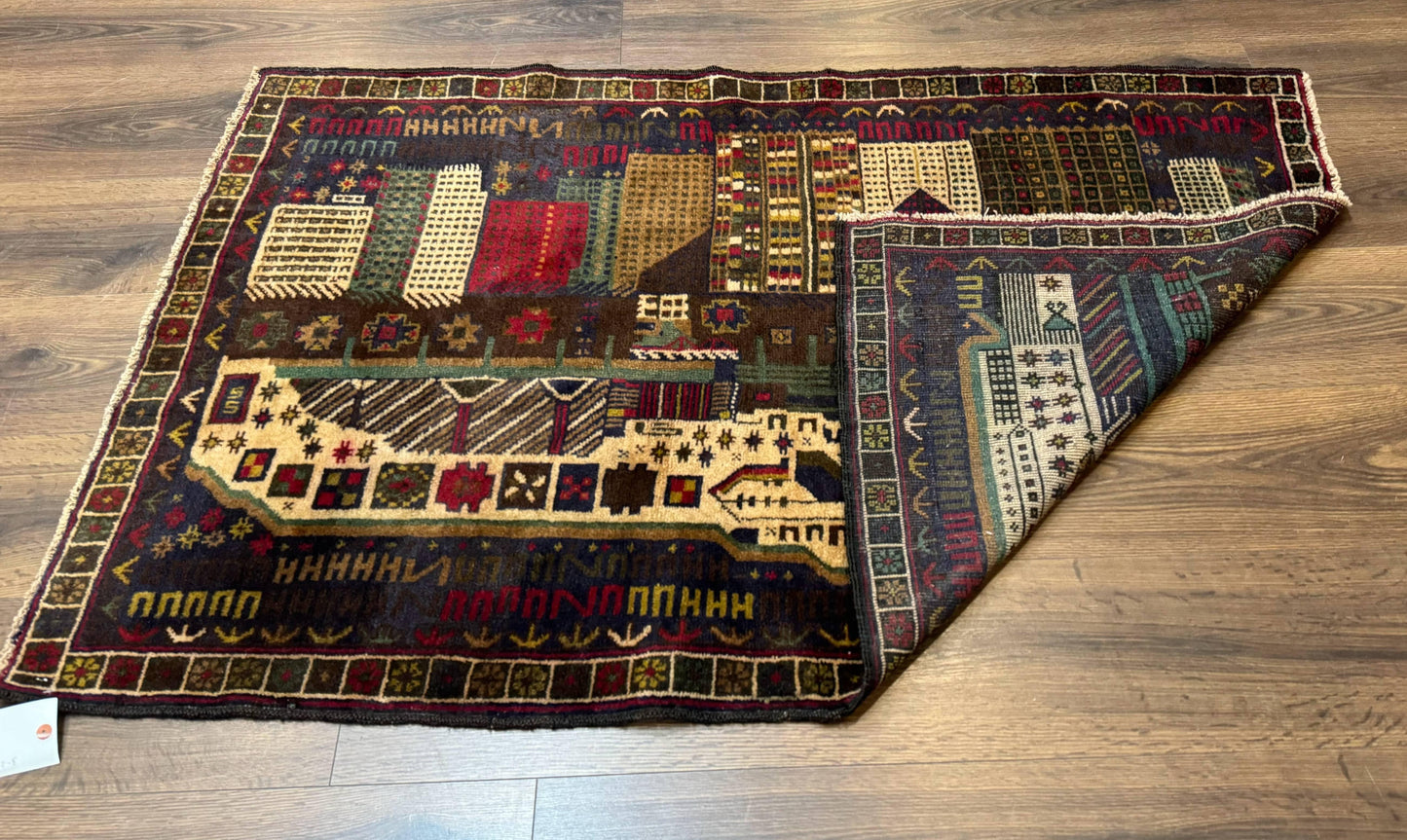 Balouch Rug 3x5, Afghan Carpet, City Pictorial - Nuvé