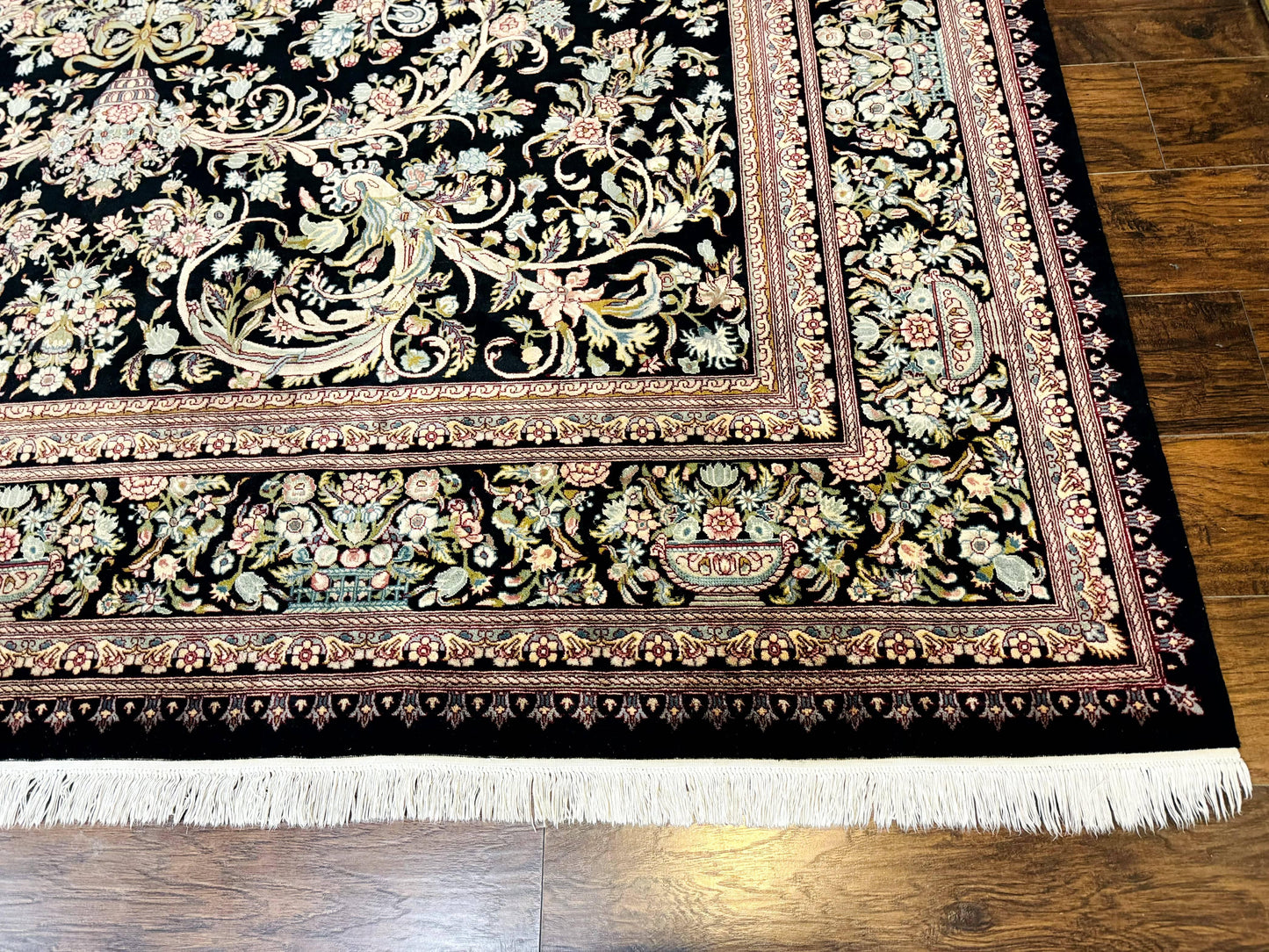Pak Persian Rug 9x12, Highly Detailed Fine 260 KPSI, Floral, Handmade Traditional Carpet, Black - Nuvé