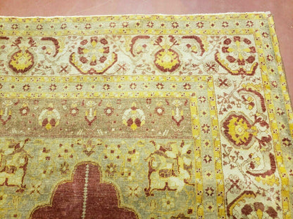 4' 5" X 7' Antique HandmadeTurkish Prayer Melas Oushak Wool Rug Mehrab Nice - Nuvé
