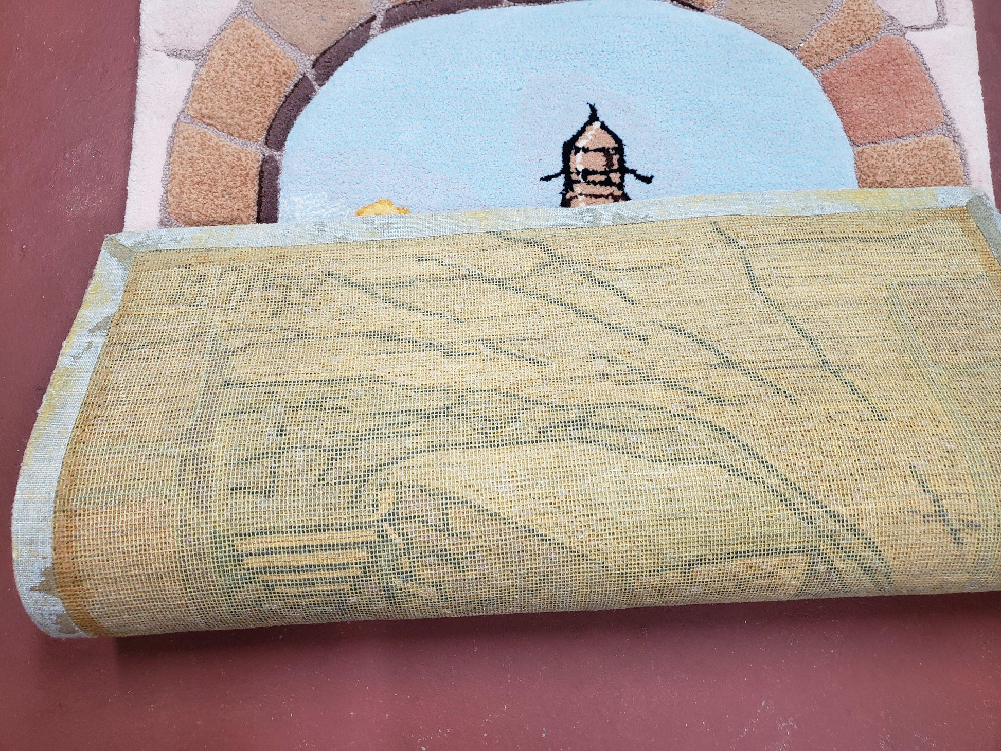 Small Judaica Rug, Rug with Jerusalem Pictorial, Chanuka Gift, Hand-Tufted, Jerusalem Gate, Vintage Judaica, Western Wall Rug, 3x4 Rug - Nuvé