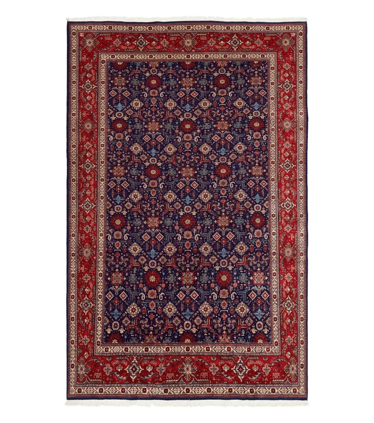 Large Persian Tabriz Rug 10x16, Navy Blue and Red, Allover Pattern, Vintage Hand Knotted Wool Carpet
