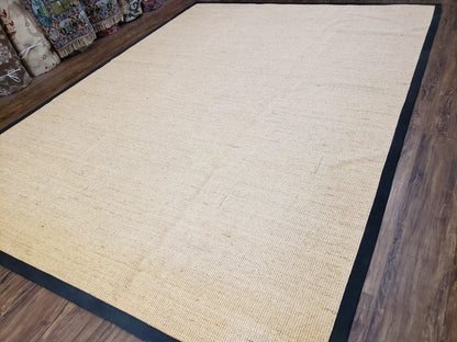 Jute Rug 8x10, Natural Jute Fiber Area Rug, Natural Sisal Area Rug with Black Border, 8x10 Carpet, Solid Jute Rug 8 x 10, Farmhouse Rug - Nuvé