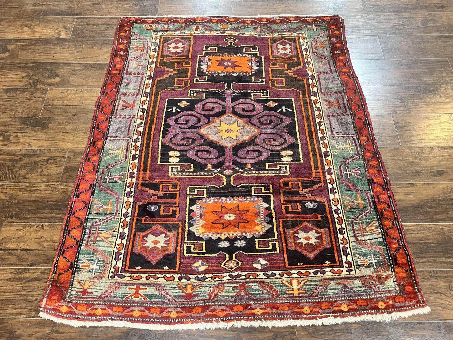Persian Tribal Rug 5x6, Persian Nahavand Rug, Purple, Geometric Vintage Wool Handmade Carpet - Nuvé