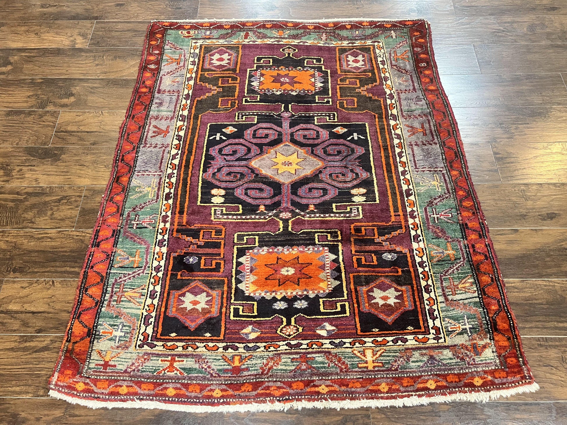Persian Tribal Rug 5x6, Persian Nahavand Rug, Purple, Geometric Vintage Wool Handmade Carpet - Nuvé