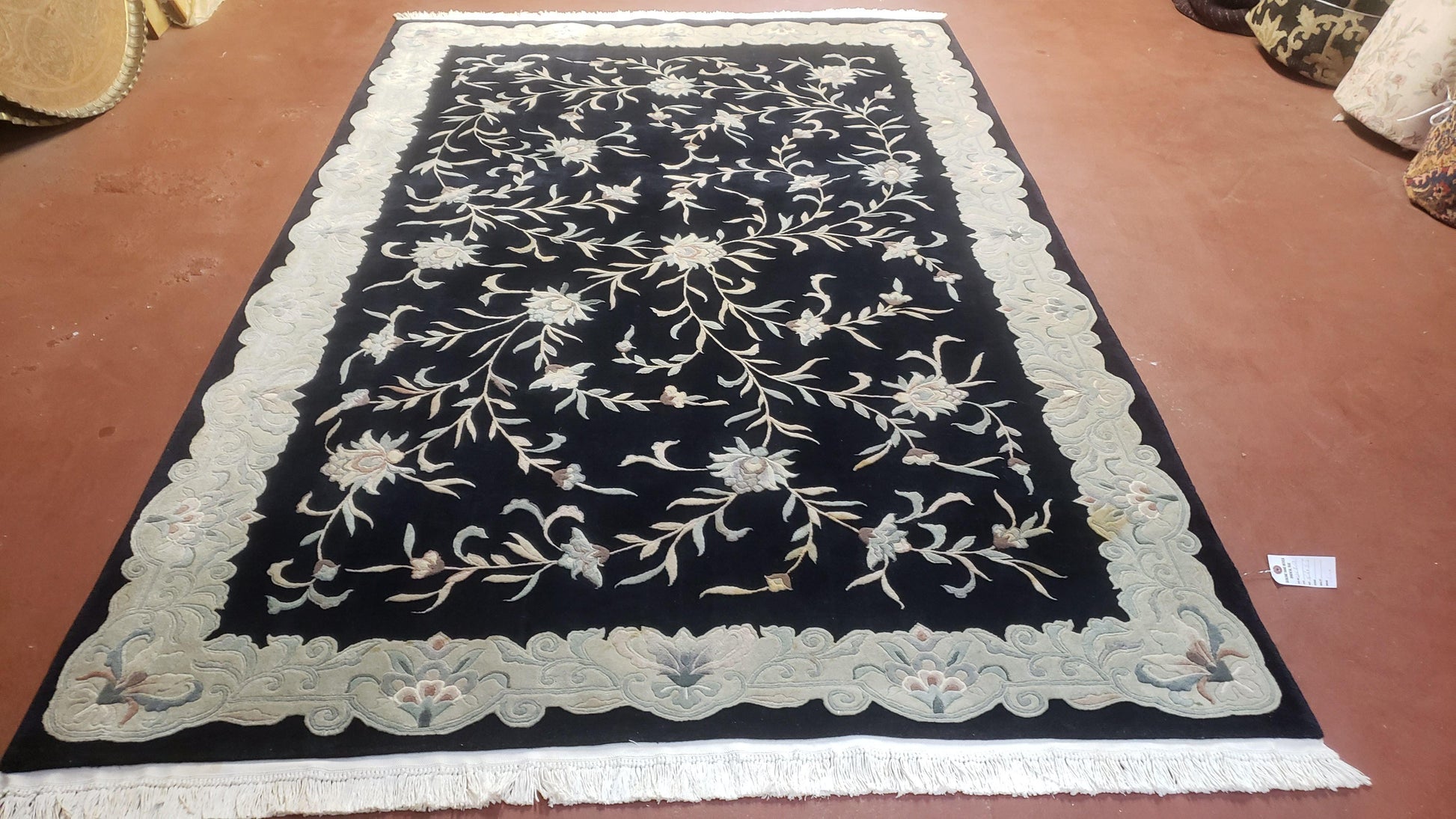 6x9 Vintage Black Gray Chinese Rug 120 Lines Wool Carpet Floral Design Hand-Knotted Soft Pile Entryway Rug Foyer Rug Nice - Nuvé