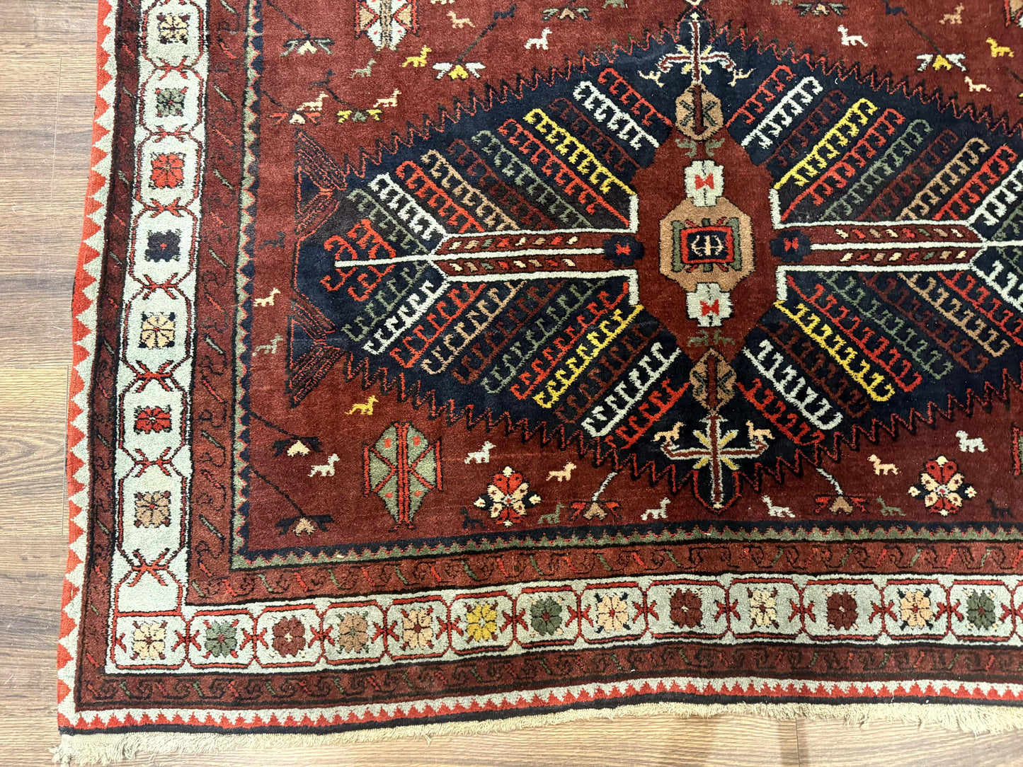 Antique Persian Tribal Rug 5 x 7.8, Triple Medallions, Red, Persian Afshar Rug - Nuvé