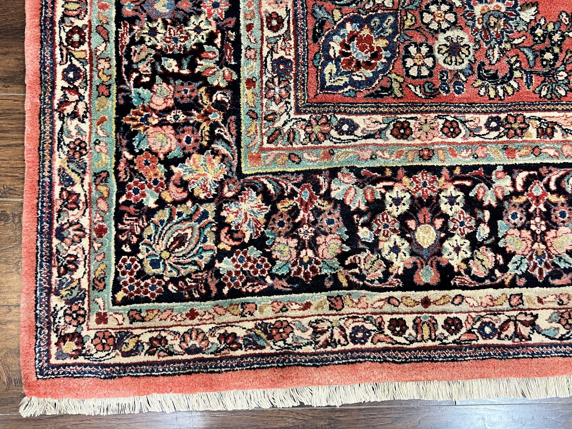Square Persian Sarouk Rug 11x11 ft, Rare Size, Hand Knotted Wool Floral Allover Red Persian Carpet, Handmade Antique Rug - Nuvé
