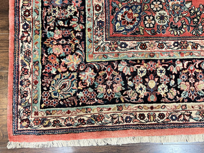 Square Persian Sarouk Rug 11x11 ft, Rare Size, Hand Knotted Wool Floral Allover Red Persian Carpet, Handmade Antique Rug - Nuvé