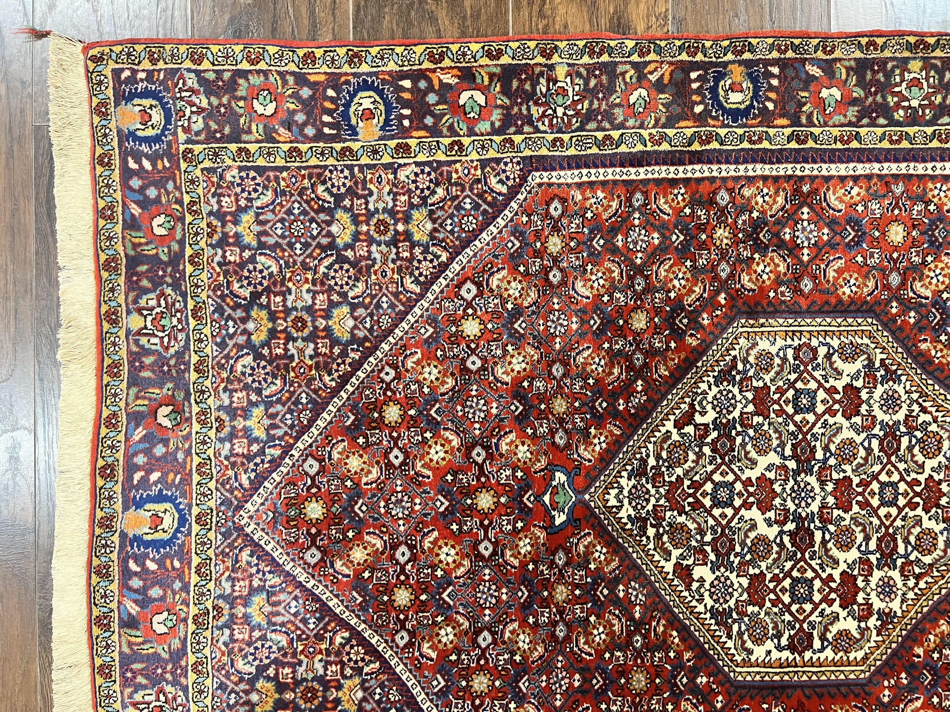 Persian Bidjar Rug 4x6, Handmade Oriental Carpet, Fine Weave, Herati Mahi Pattern, Vintage, Red, 300 KPSI - Nuvé