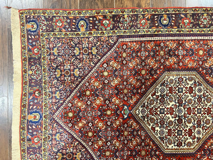 Persian Bidjar Rug 4x6, Handmade Oriental Carpet, Fine Weave, Herati Mahi Pattern, Vintage, Red, 300 KPSI - Nuvé