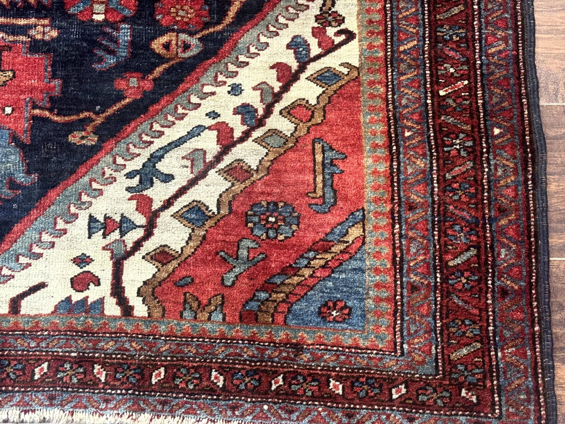 Antique Persian Bidjar Rug 5x6, Navy Blue and Red, Persian Tribal Rug - Nuvé