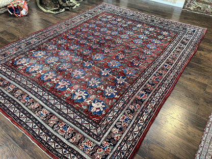 Antique Persian Bijar Rug 9x12 - Allover Motif, Red & Blue - Nuvé