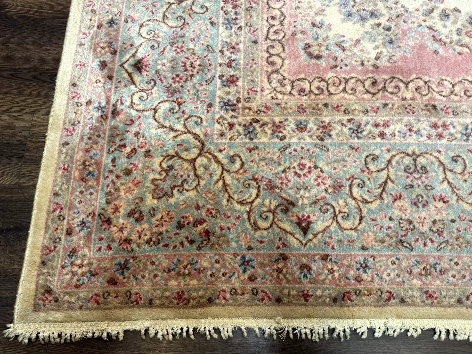 10x14 Karastan Kirman Rug #784 Pastel Ivory Kirman Medallion, Wool Antique Original 700 Series - Nuvé