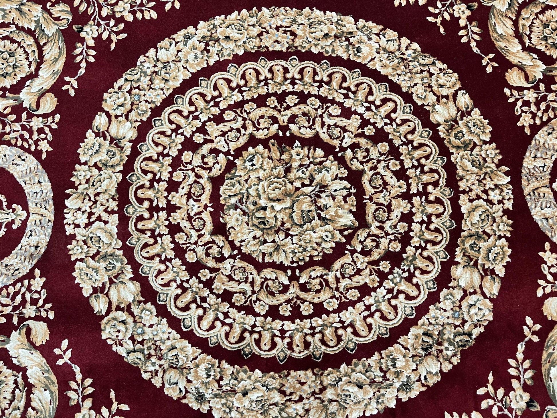 Aubusson Rug 9x12, Wool Handmade Carpet, Elegant French European Design, Dark Maroon Red, 9 x 12 Room Sized Rug, Finely Hand Knotted - Nuvé