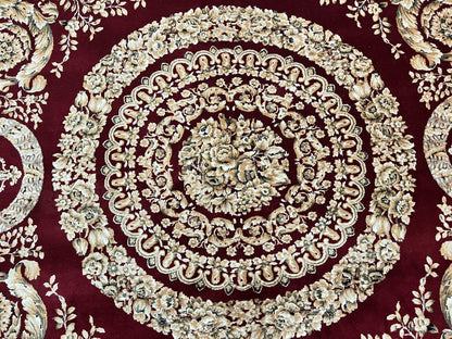 Aubusson Rug 9x12, Wool Handmade Carpet, Elegant French European Design, Dark Maroon Red, 9 x 12 Room Sized Rug, Finely Hand Knotted - Nuvé