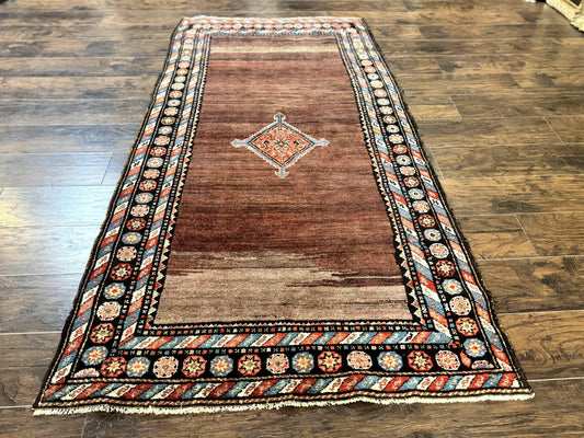 Antique Persian Rug 4x7, Sarab Tribal Wool Carpet, Brown and Multicolor, Handmade Wide Runner Rug 4 x 7, Open Field, Rainbow Border - Nuvé