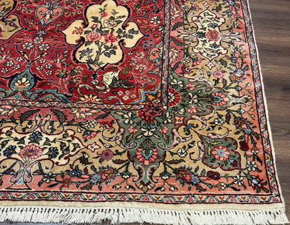 Antique Tabriz Persian Rug 7x10, Red Cream Tan, Unique Design, Fine 270 KPSI, Birds, Floral - Nuvé