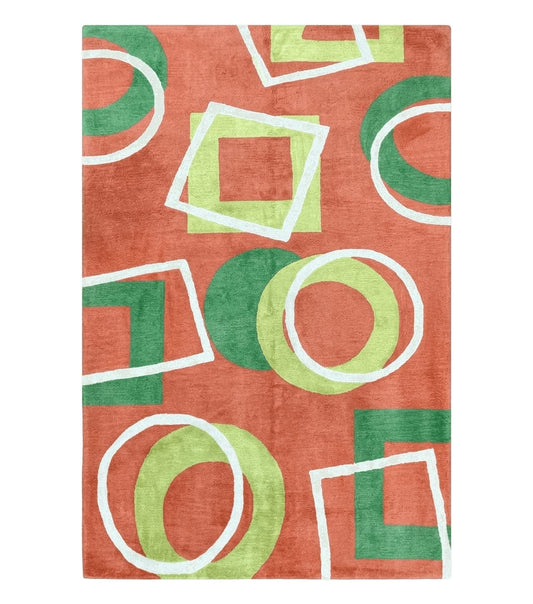 Abstract Rug 6x9, Modern Contemporary Rug, Red-Orange Green