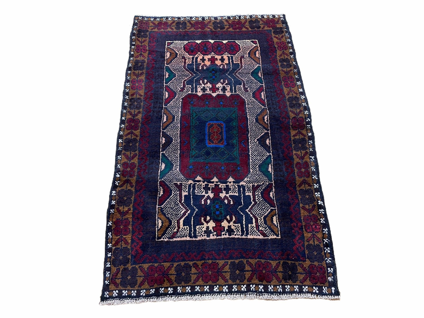 3 X 5 Vintage Handmade Tribal Wool Rug Balouchi Rug Afghan Rug Red Beige Nice - Nuvé
