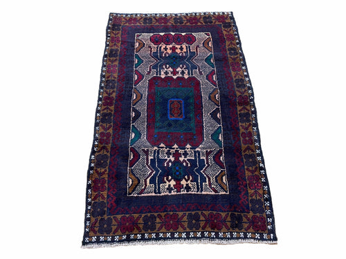 3 X 5 Vintage Handmade Tribal Wool Rug Balouchi Rug Afghan Rug Red Beige Nice - Nuvé