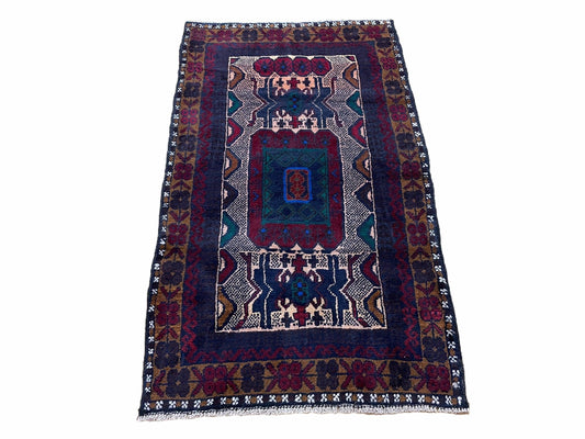3 X 5 Vintage Handmade Tribal Wool Rug Balouchi Rug Afghan Rug Red Beige Nice - Nuvé