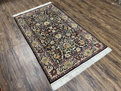 Sino Persian Silk Rug 3x5 Oriental Carpet 3 x 5 Fine Silk Rug, Black Ivory Gold, Animal Motifs, Flowers, High Quality, Vintage Silk Rug Wow - Nuvé