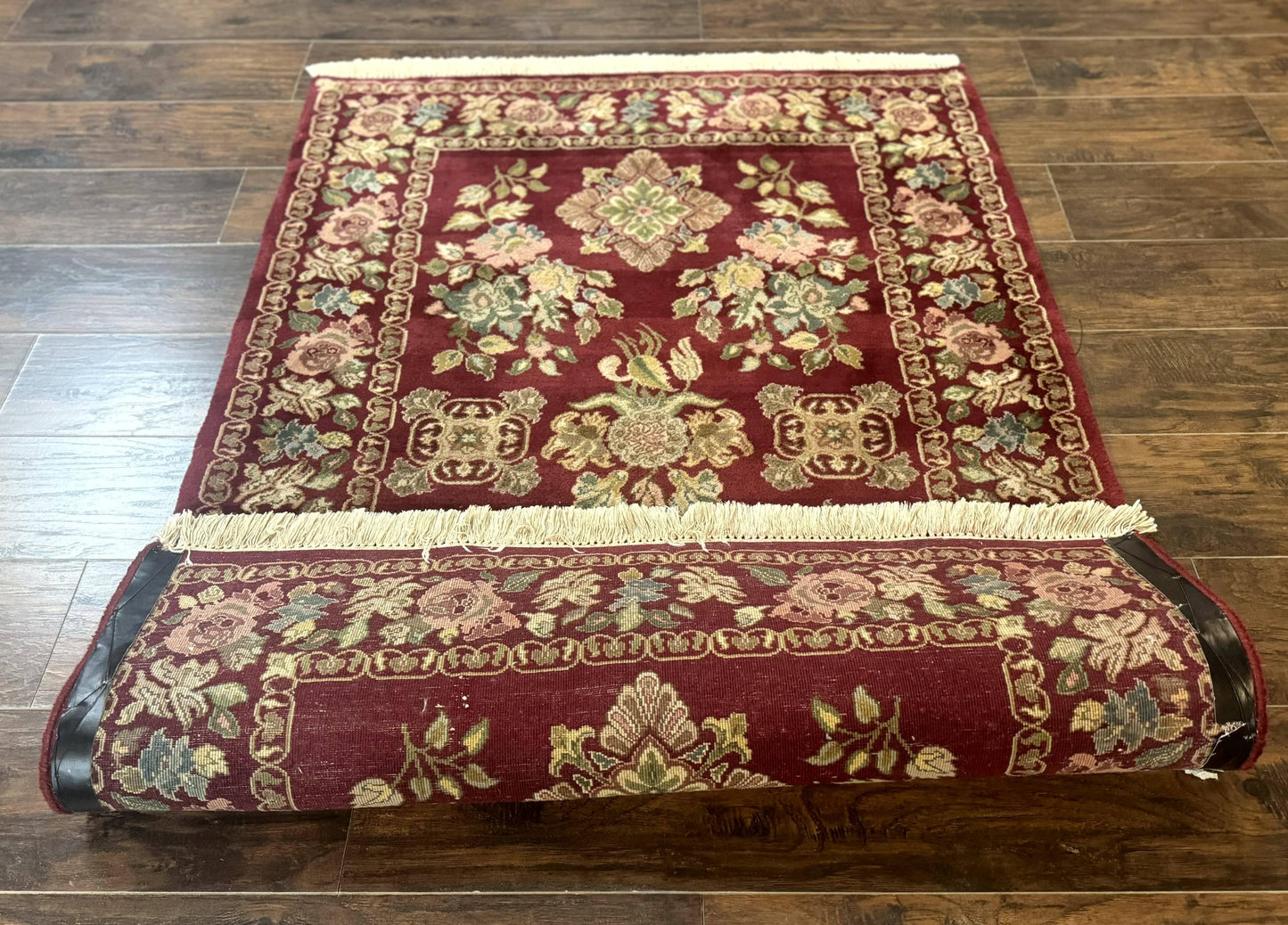 Indo Persian Kerman Rug 4x6, Burgundy, Floral - Nuvé