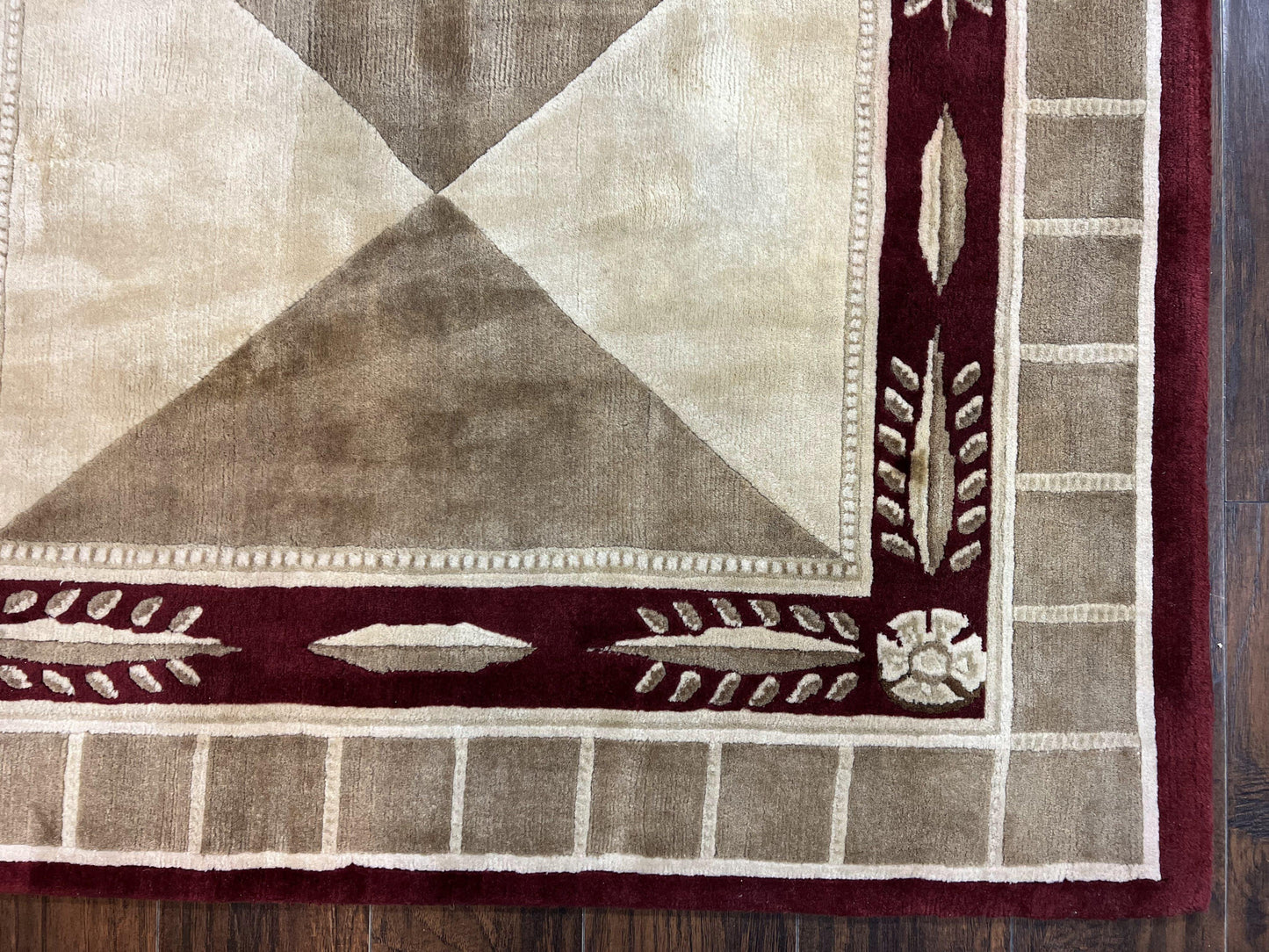 Indo Tibetan Rug 10x14, Nepali Carpet, Large Soft Wool Area Rug, Olive Tan Maroon, Contemporary Rug 10 x 14 ft Living Room Rug, Handmade Rug - Nuvé