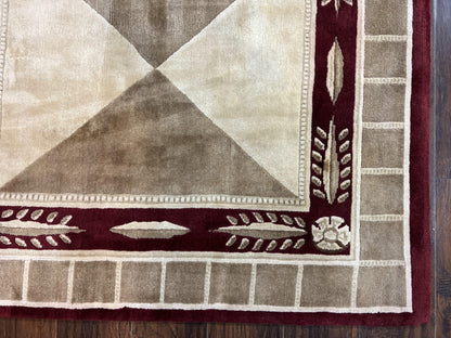 Indo Tibetan Rug 10x14, Nepali Carpet, Large Soft Wool Area Rug, Olive Tan Maroon, Contemporary Rug 10 x 14 ft Living Room Rug, Handmade Rug - Nuvé