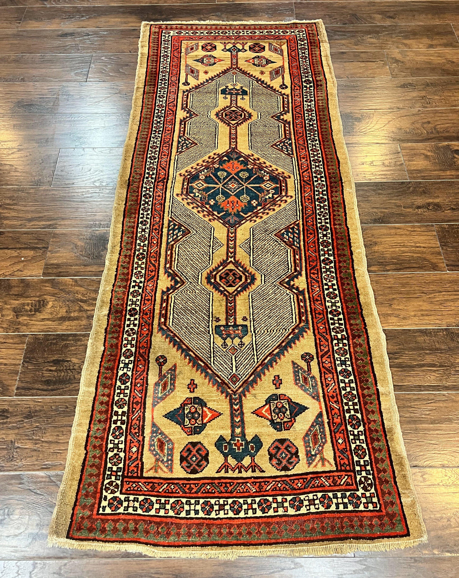 Antique Persian Runner 3 x 7, Camel Hair Runner 3x7 ft, Handmade Hallway Rug, Geometric Design, Tribal Rug, Persian Sarab Rug 3x7 - Nuvé