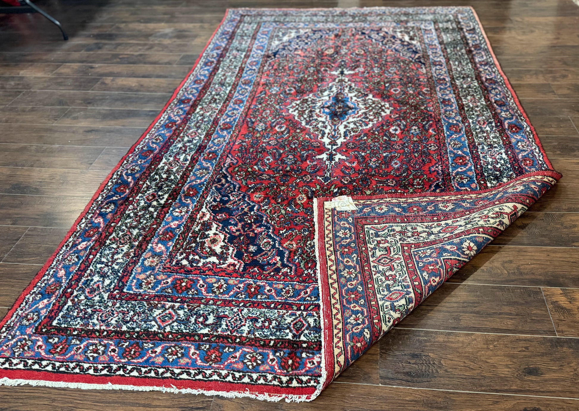 Persian Tribal Rug 6x11, Red Blue Ivory, Antique Persian Carpet, Hamadan Dargazin Carpet - Nuvé