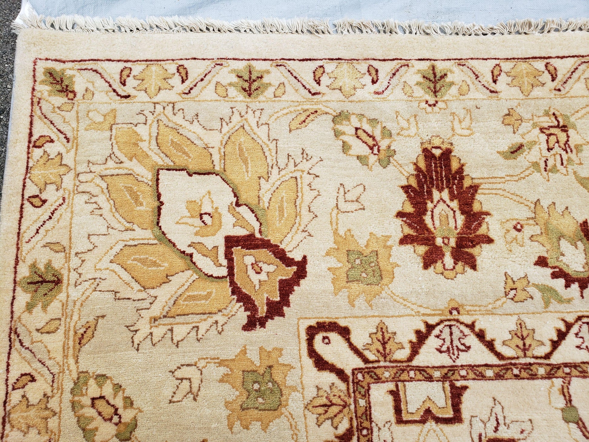 Vintage Oushak Area Rug, Hand-Knotted, Wool, Cream Beige Maroon, 10x15 Rug, 10x14 Rug, Large Oriental Carpet - Nuvé