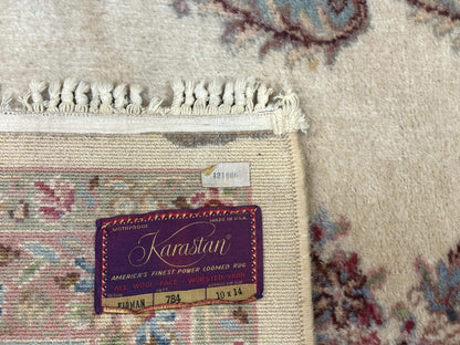 10x14 Karastan Kirman Rug #784 Pastel Ivory Kirman Medallion, Wool Antique Original 700 Series - Nuvé