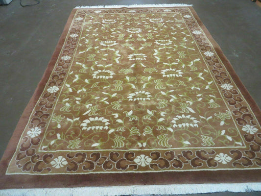 6' X 9' Vintage Handmade India Floral Wool Rug Nice Toffee Caramel Nice # 811 - Nuvé